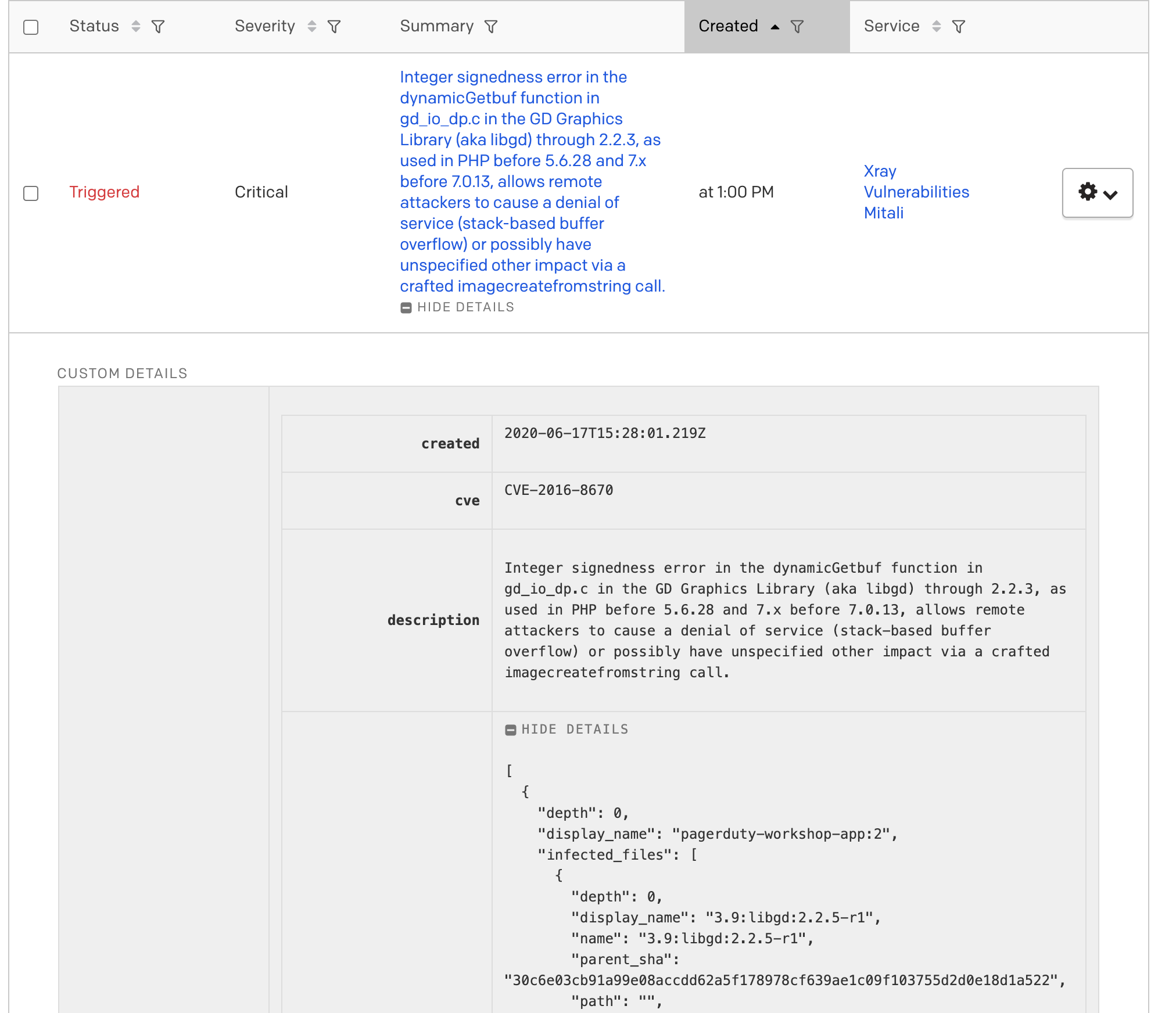 Pagerduty Xray Incident